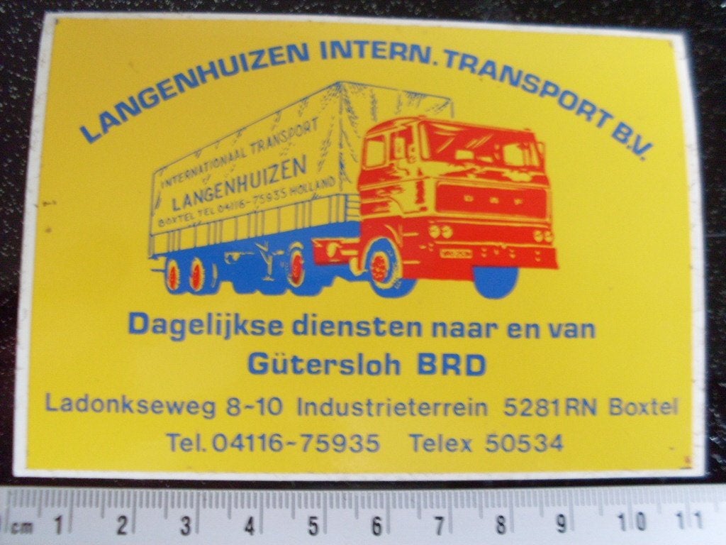 sticker Langenhuizen int transport boxtel daf truck brd, Verzenden, Zo goed als nieuw, Bedrijf of Vereniging
