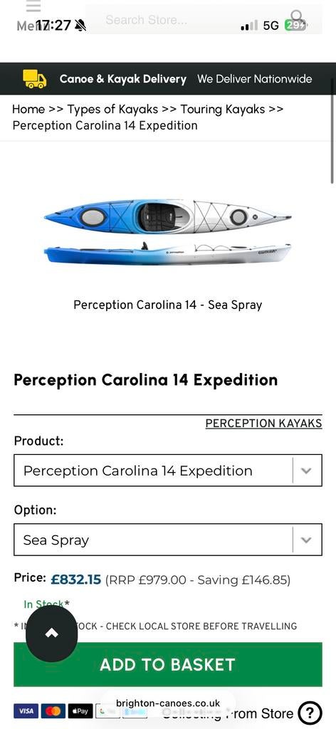 Perception Carolina 14 Kajak - Zeekajak. (Fotos op aamvraag), Ophalen, Gebruikt, Eén persoon, Zeekano