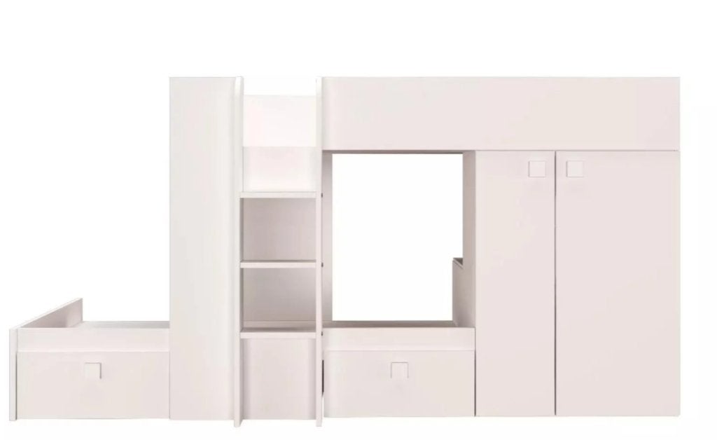 Stapelbed met 2 bedden! + kast + boekenplank en lades, Ophalen, Gebruikt, 90 cm, Tweepersoons