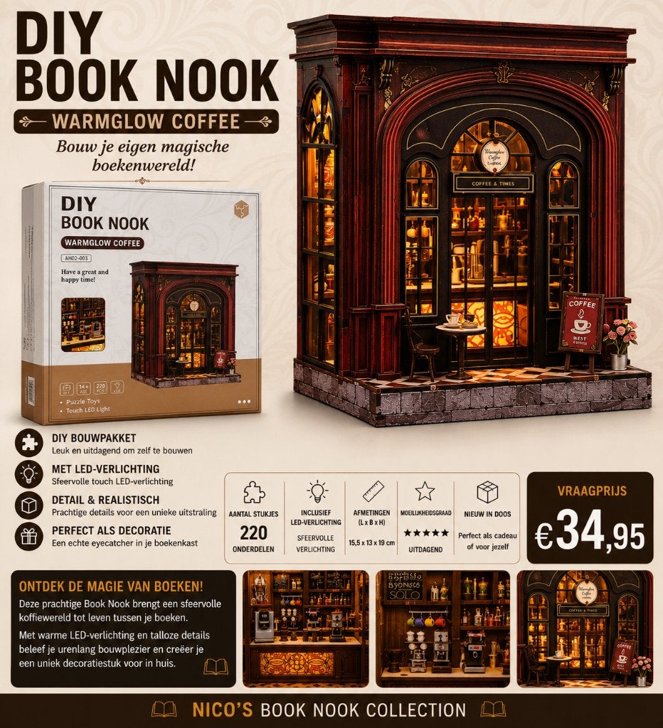 DIY Mini House Book Nook - Warmglow Coffee - 3d puzzel, Hobby en Vrije tijd, Knutselen, Ophalen of Verzenden, Nieuw, Knutselwerk