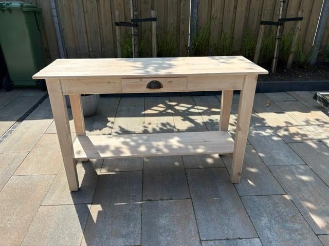 Sidetable in licht white wash met lade., Ophalen, Overige materialen, 100 tot 150 cm, Zo goed als nieuw