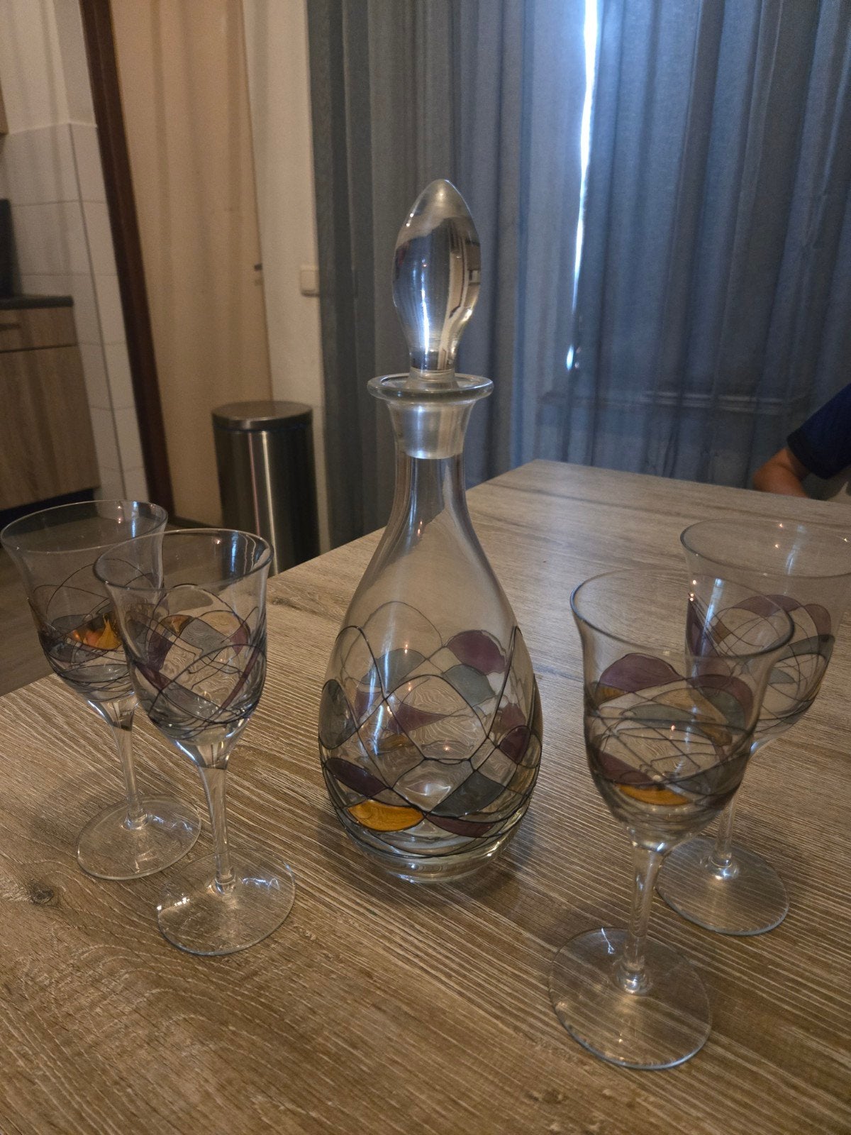 Glazen Milano mosaic karaf en wijnglazen set met decoratie, Ophalen