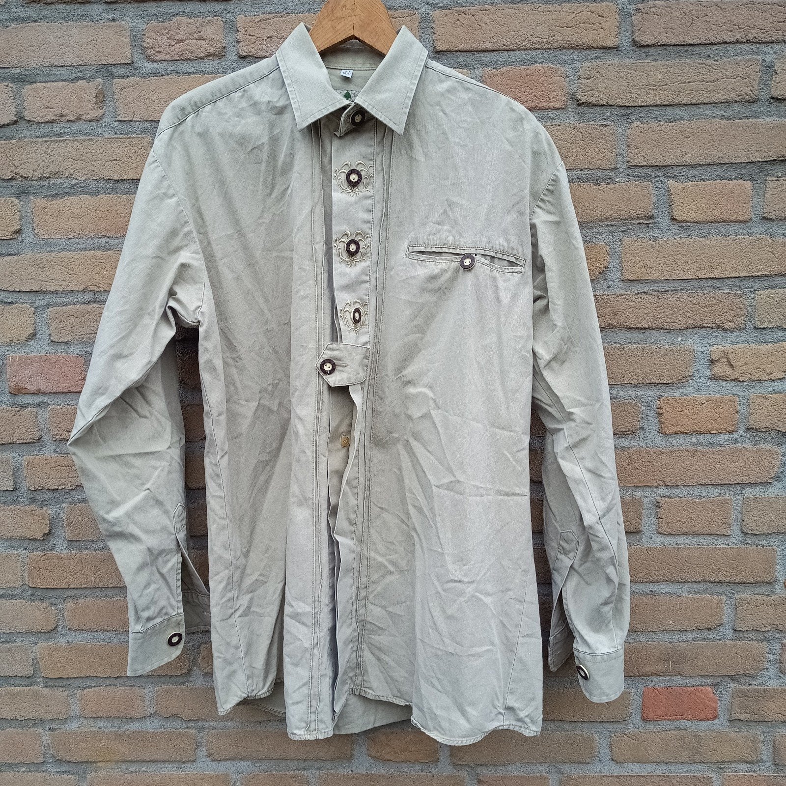 Country fashion M 39/40 groen beige Tiroler trachten hemd, Country fashion, Overige maten, Ophalen of Verzenden, Overige thema's