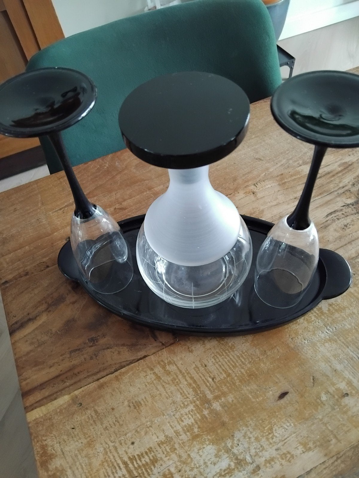 Decanteerkaraf met glazen en dienblad, Ophalen of Verzenden, Zo goed als nieuw, Glas, Brocante