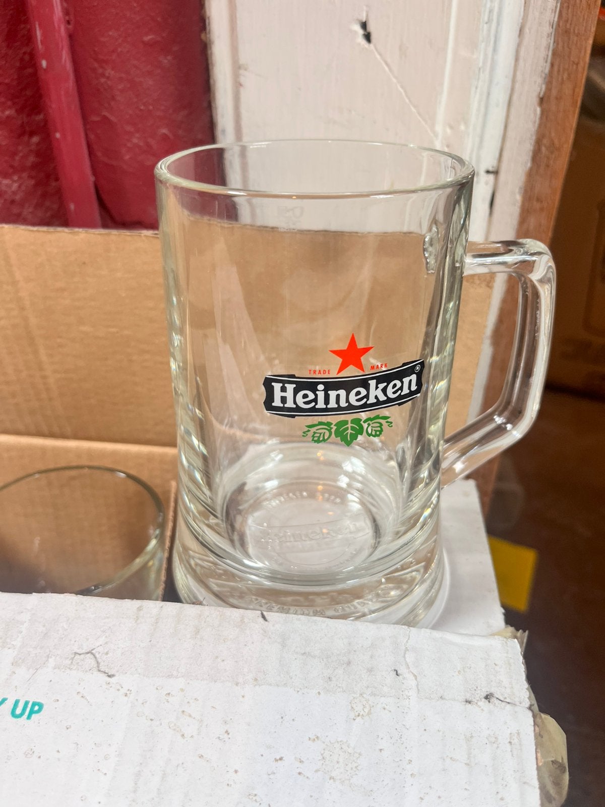 Heineken old skool halve liter glas (6), Ophalen of Verzenden, Nieuw, Glas of Glazen, Heineken