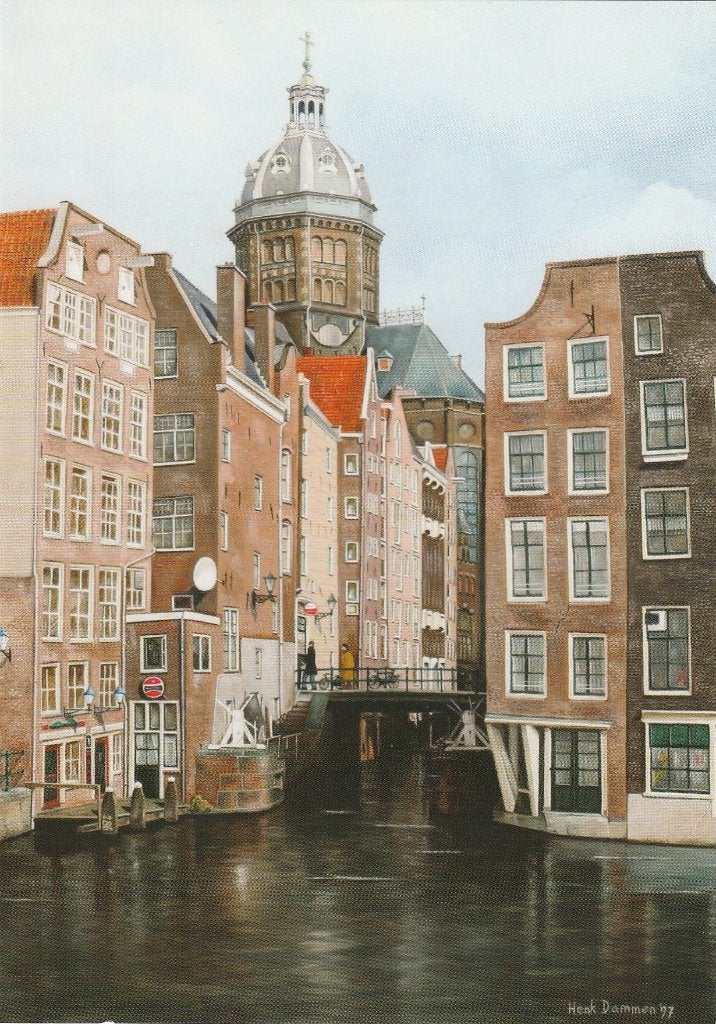 AMSTERDAM Oudezijds Voorburgwal Kolkje Olieverf, Verzenden, 1980 tot heden, Ongelopen, Noord-Holland
