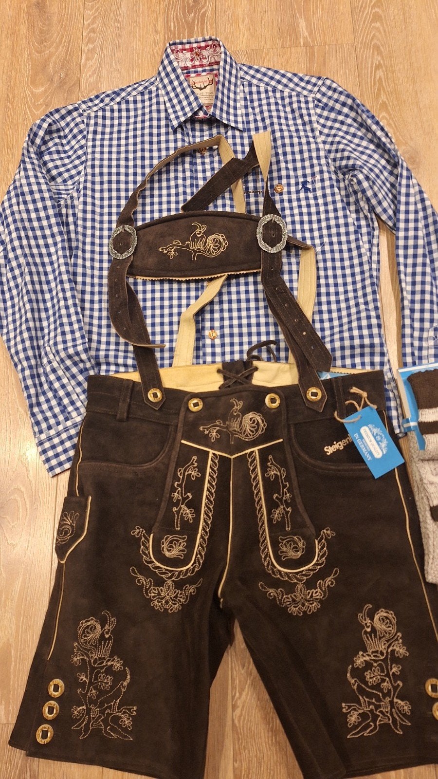 Lederhose 50 oktoberfeest overhemd kousen, Kleding | Heren, Carnavalskleding en Feestkleding, Steigenhöfer, Maat 48/50 (M), Ophalen of Verzenden