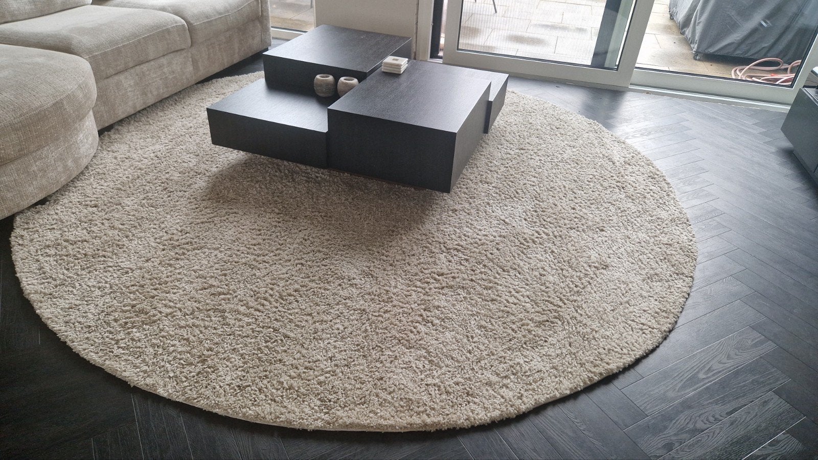 Beige Rond Vloerkleed - Diameter 3 Meter, Huis en Inrichting, Stoffering | Tapijten en Kleden, Ophalen, Gebruikt, Beige, Rond