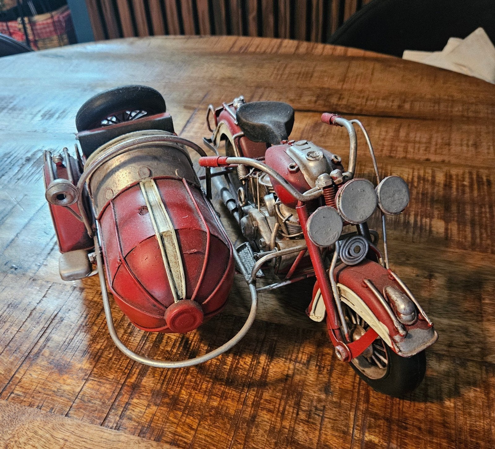 Vintage Motorfiets met Zijspan Model - Rood Metaal, Ophalen of Verzenden, Gebruikt, Motoren