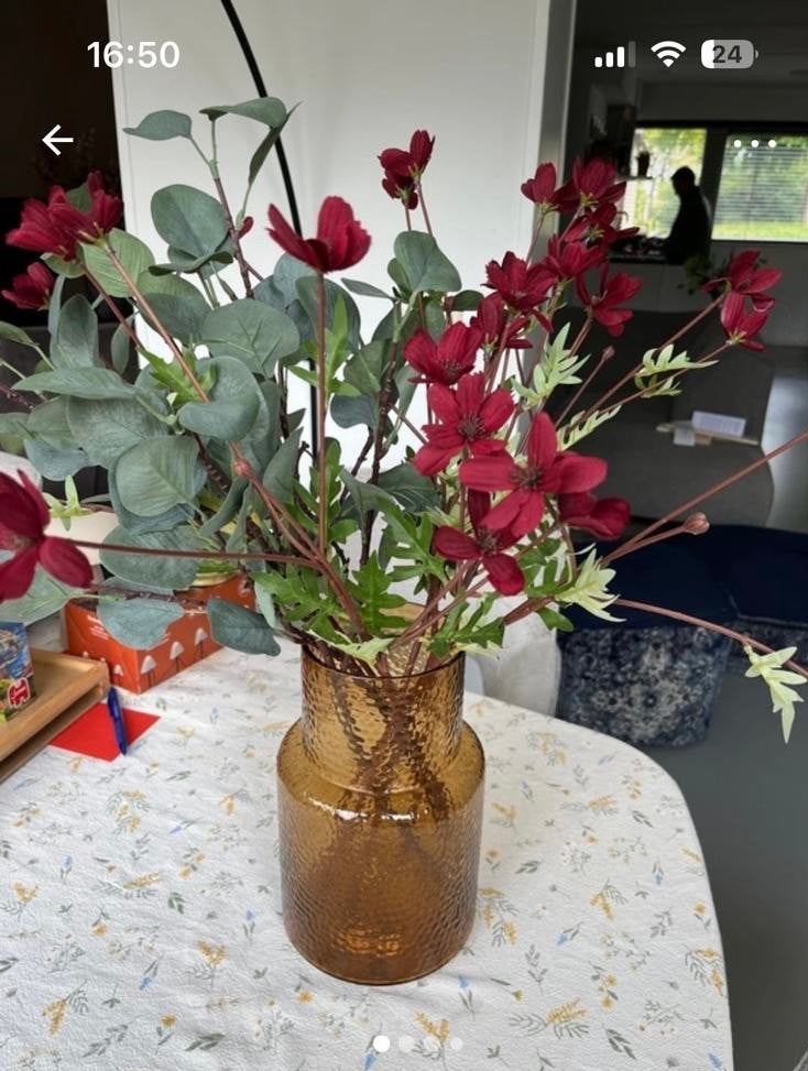 IKEA vaas met mooie kunstbloemen, Ophalen, Oranje, Minder dan 50 cm, Glas