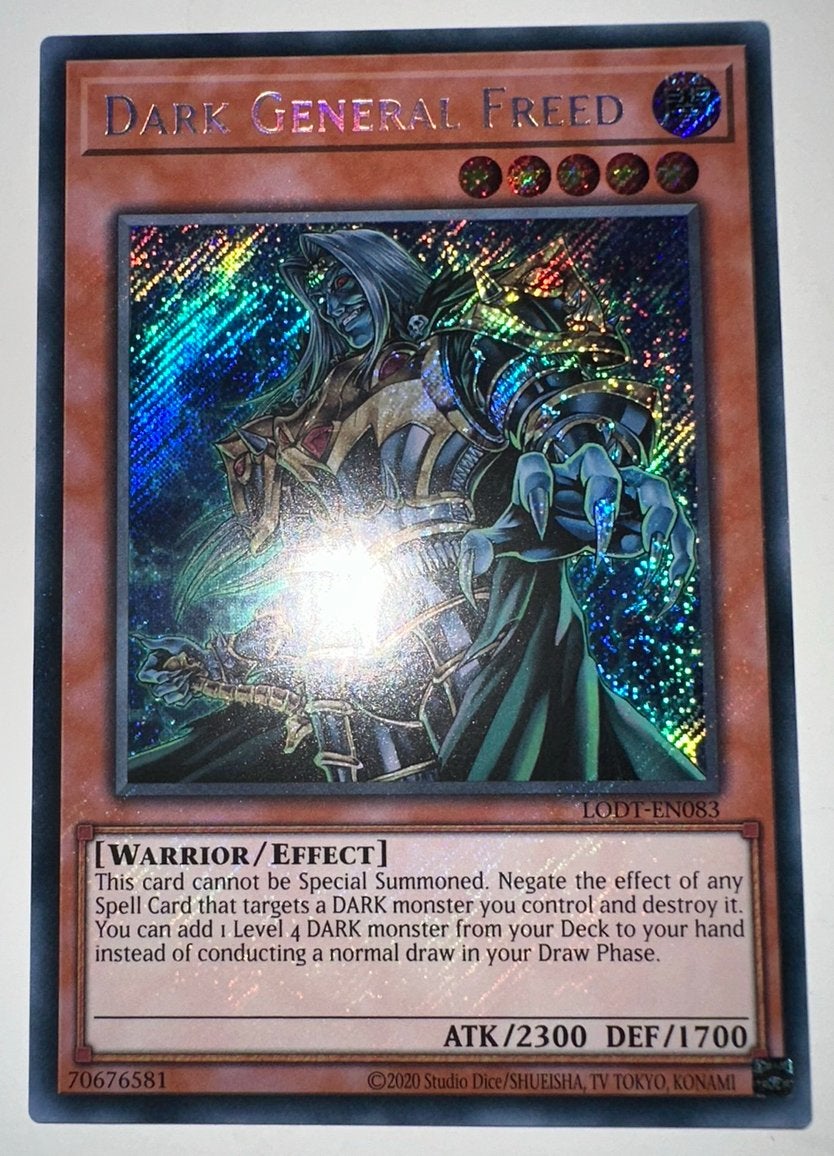 Yu-Gi-Oh! Dark General Freed LODT Print !, Ophalen of Verzenden, Zo goed als nieuw, Losse kaart, Foil