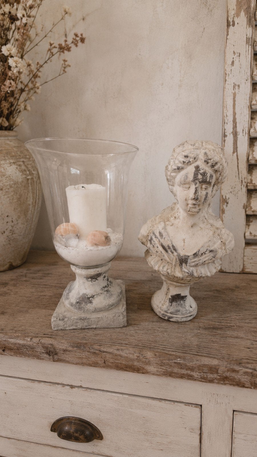 Decoratieve buste en windlicht in brocante stijl, Ophalen