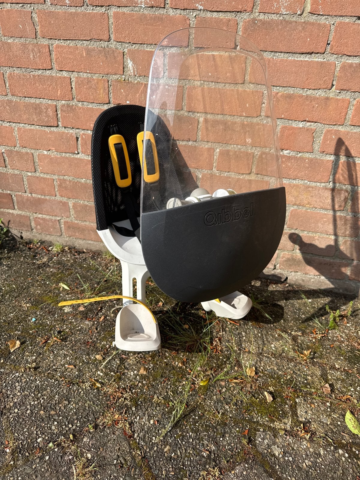 Qibbel fietszitje voor met windscherm en stuurtje, Ophalen, Voorzitje, 0 t/m 13 kg, Gebruikt