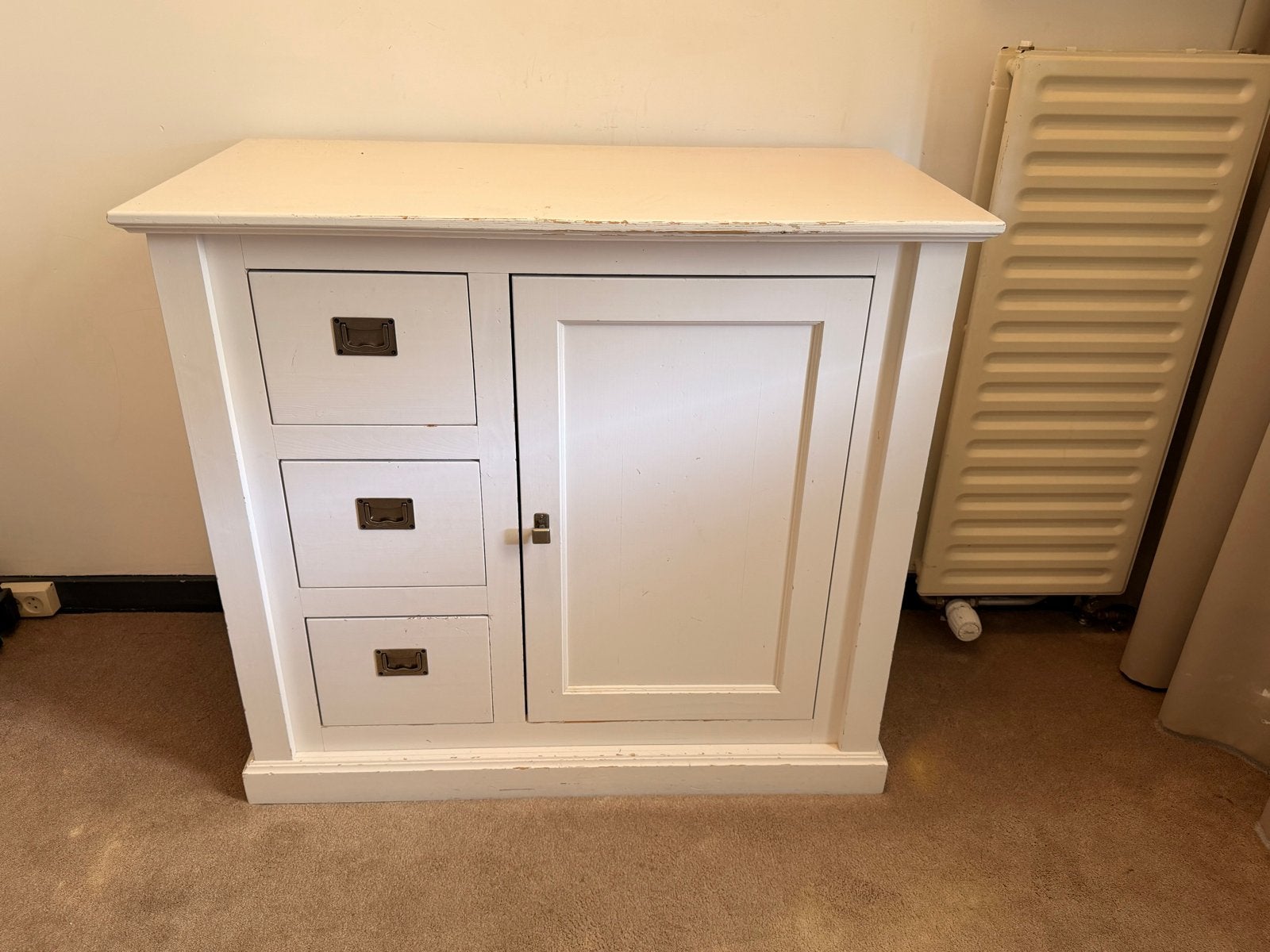 Massief houten commode, ledikant en kledingkast off white, Ophalen, Gebruikt, Ledikant