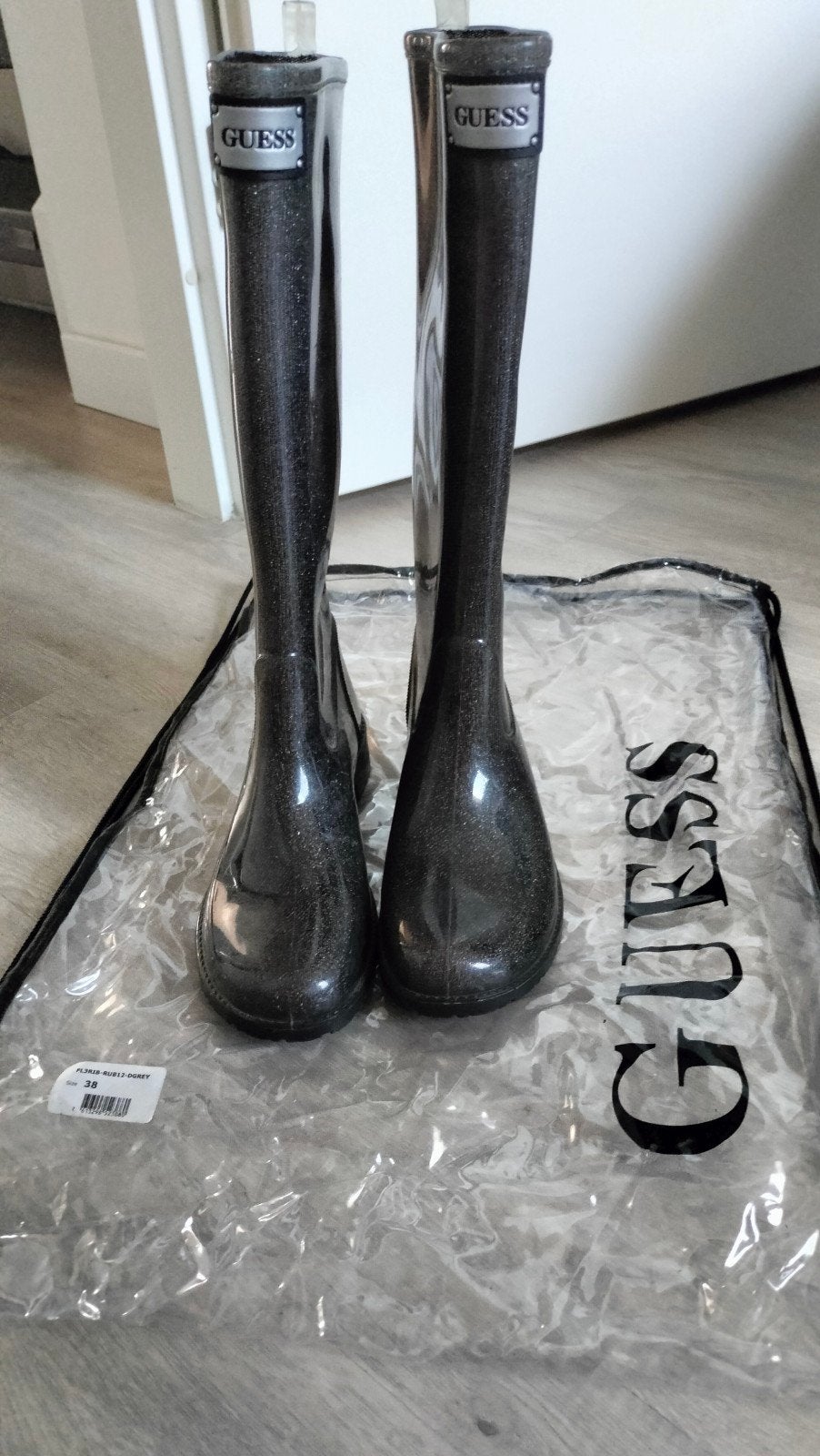 Guess laarzen maat 38 - Donkergrijs met glitters, Hoge laarzen, Guess, Ophalen of Verzenden, Zo goed als nieuw