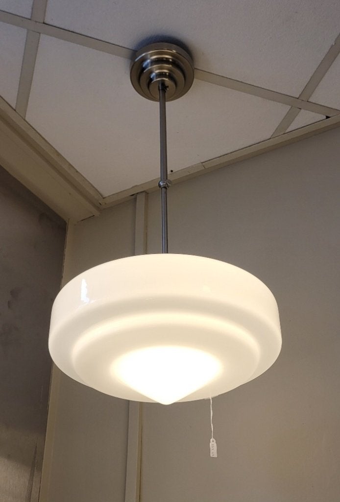 Art deco hanglamp naar gispen mondgeblazen melkwit glas, Art deco, nouveau, gispen, geometrisch, Nieuw, Glas, E27 (groot)