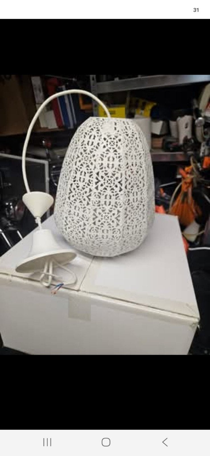 Witte hanglamp met opengewerkt patroon, Ophalen, Modern, Oosters, Gebruikt, E27 (groot)