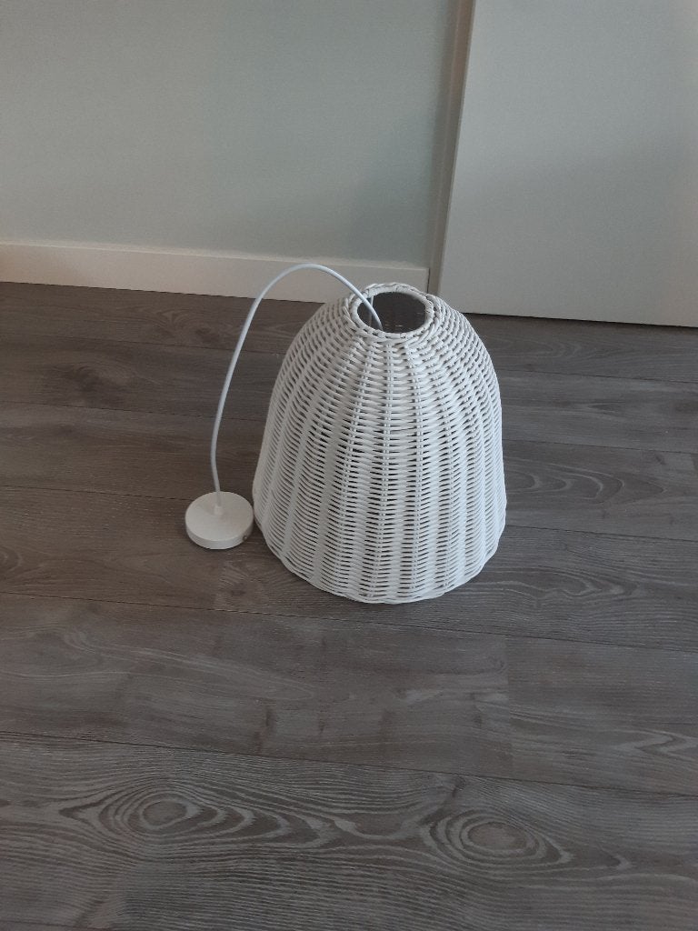 Witte rieten hanglamp, Ophalen, Gebruikt, Overige materialen, E27 (groot)