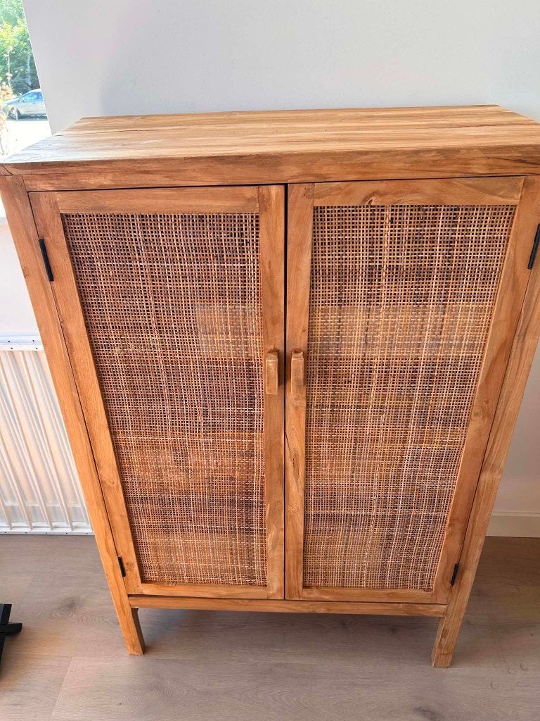 Leen Bakker Luna kast – teak & webbing 120x80, Ophalen, Zo goed als nieuw