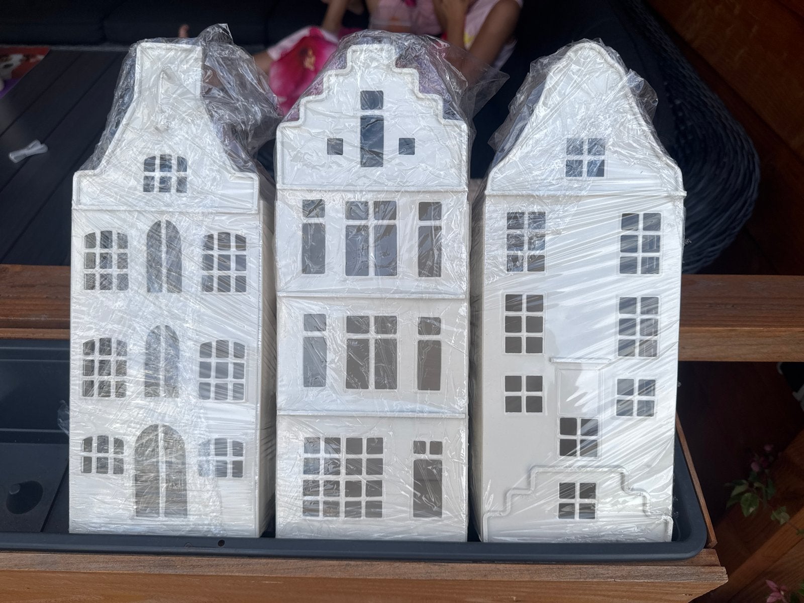 3 Grote Rivièra Maison Grachtenpandjes - Wit Gepoedercoat, Ophalen, Metaal, Wit, Landelijk