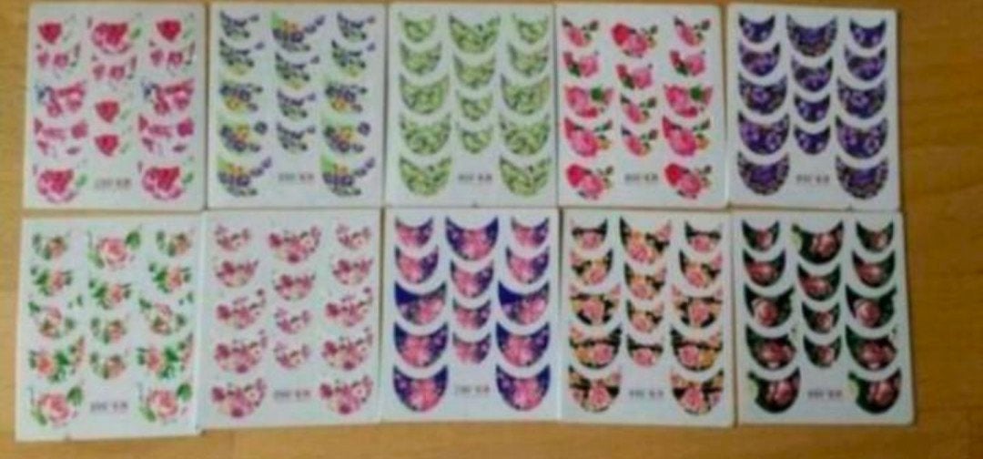 Watertransfer nagelstickers ovaal french bloemen x10, Overige kleuren, Nieuw, Ophalen of Verzenden, Handen en Nagels