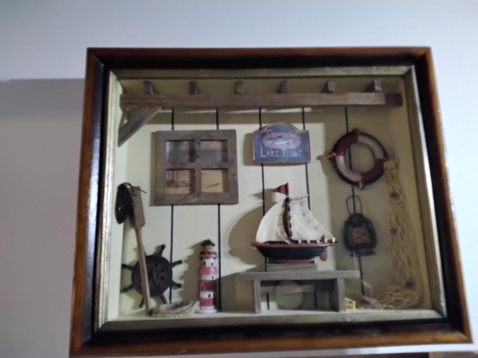 Nautisch 3D-kunstwerk in lijst - Maritieme decoratie 28 x 34, Ophalen, Zo goed als nieuw, Minder dan 50 cm, Schilderij