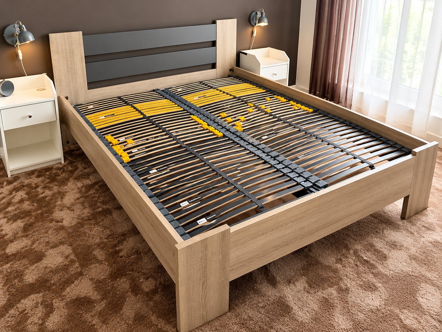 Beter Bed bedframe 160x200 met 2 Bossflex 80x200 en potenset, Ophalen, Bruin, Tweepersoons, Zo goed als nieuw