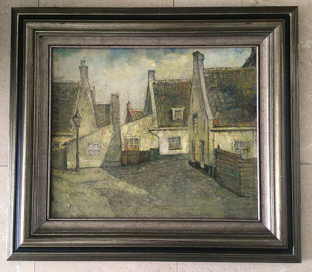 Vissersbuurtje Katwijk aan Zee - Jan Wingen 1874-1956, Antiek en Kunst, Paneel, Impressionistisch, Ophalen of Verzenden, Olieverf