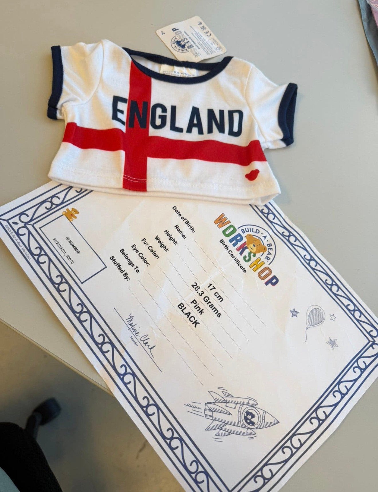 Build-A-Bear England T-Shirt Nieuw Met Labels en certificaat, P, P, P, Nieuw