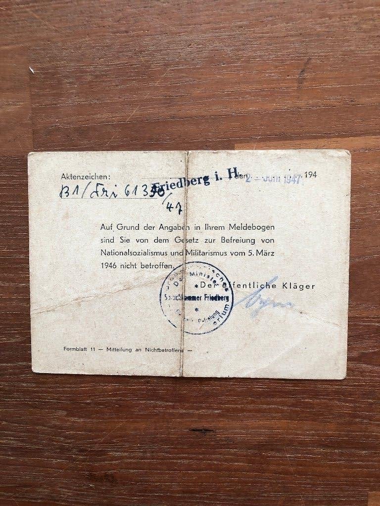 2 Juni 1947 Denazificatie. Frau Theresia Jacob Hofgasse 9, Verzenden, Overige soorten, Duitsland, Overige typen