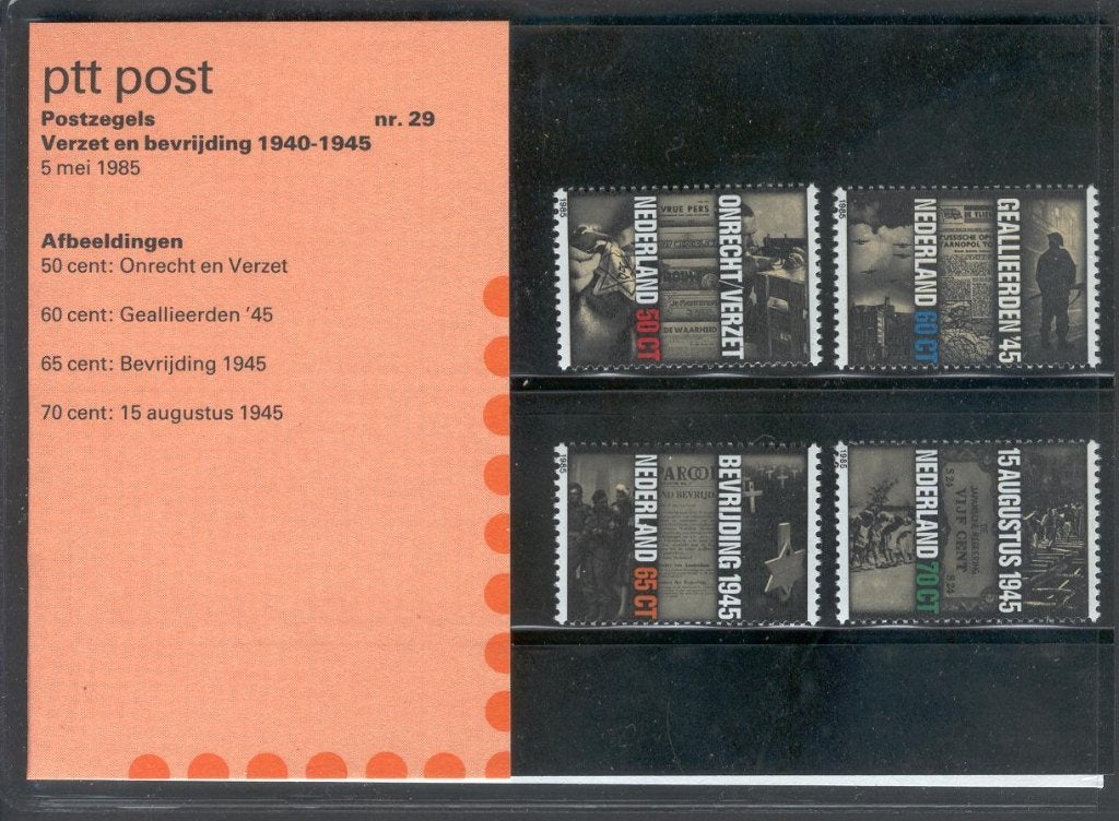 Nederland postzegelmapje nvph M29 postfris van 5-5-1985, Postzegels en Munten, Verzenden, Na 1940, Postfris