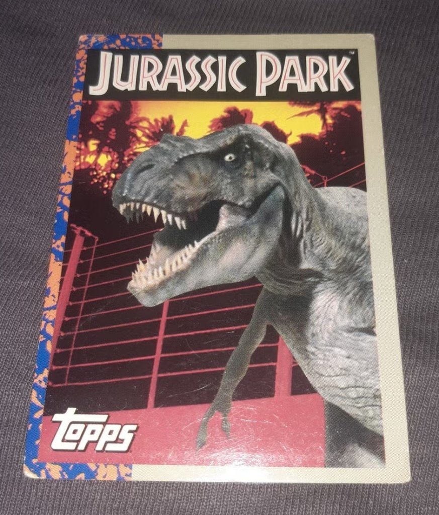 Topps Jurassic Park T-Rex kaart, Verzenden, Zo goed als nieuw, Film, Foto of Kaart