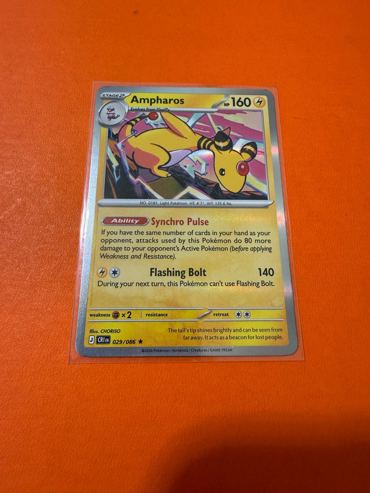 Ampharos Pokémon kaart 029/086 - Reverse Holo, Ophalen of Verzenden, Zo goed als nieuw, Losse kaart