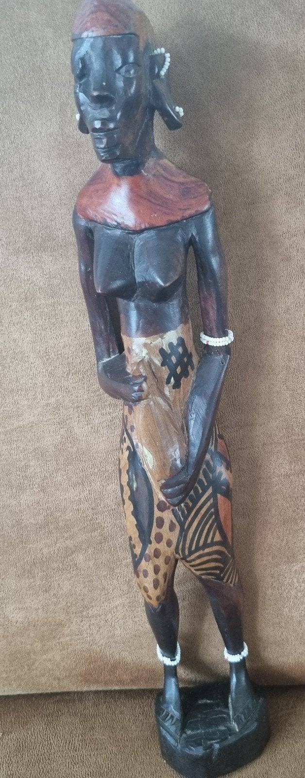 Vintage Afrikaans Houtsnijwerk Vrouw - 48cm, Hout, Bruin, Afrika, Ophalen of Verzenden
