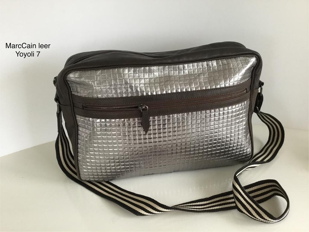 Marccain grote leren tas zilver/ bruin  T7, Ophalen of Verzenden, Zo goed als nieuw, Bruin, Schoudertas