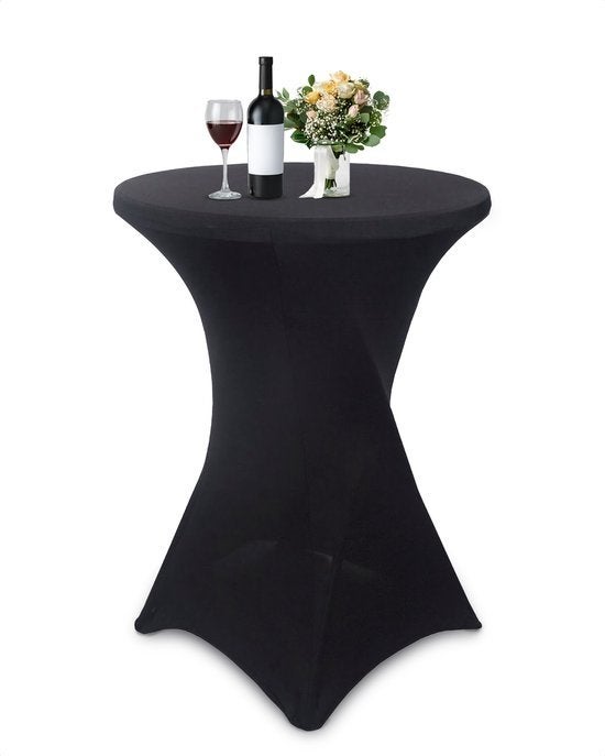 Zwarte statafel met stretchhoes - Perfect voor feesten, Ophalen, Minder dan 55 cm, Metaal of Aluminium, Rond