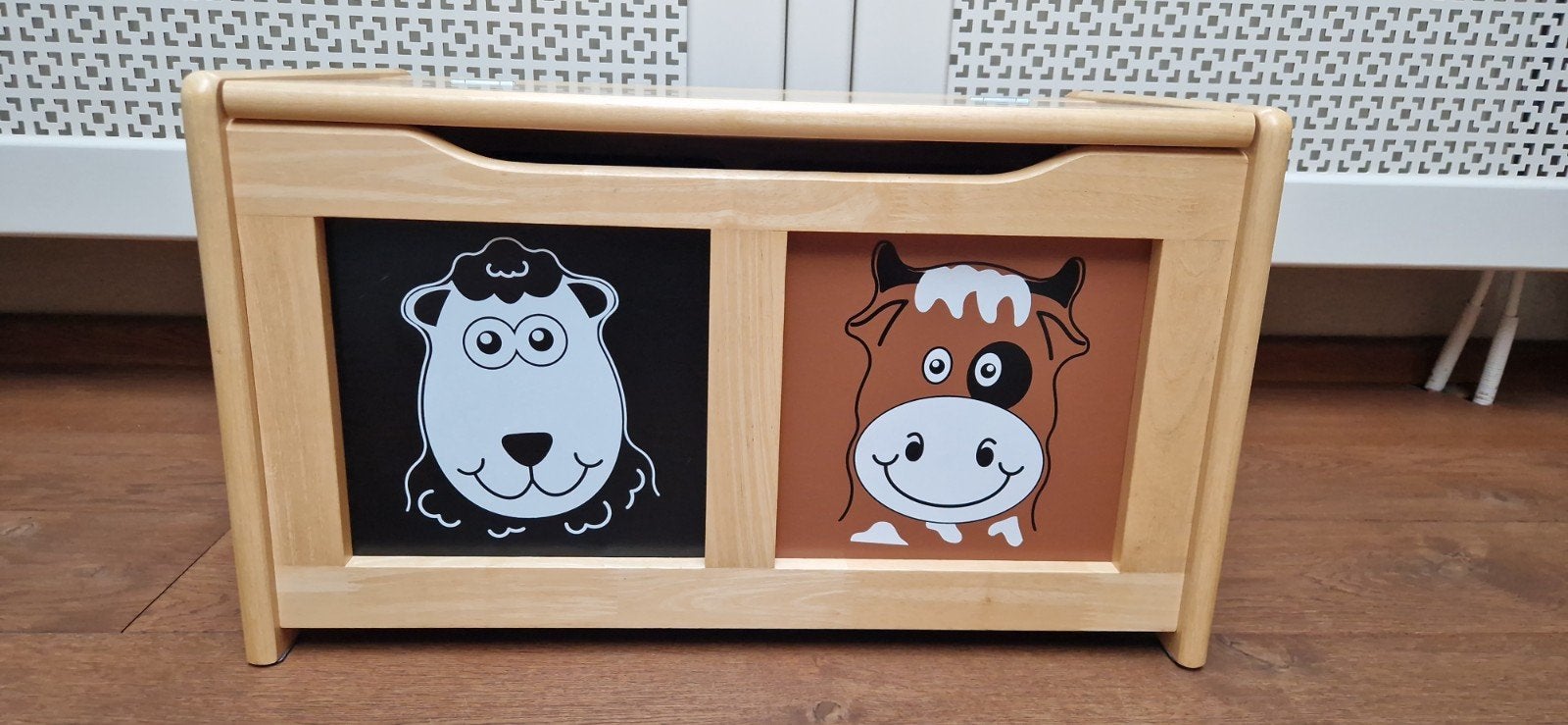 Houten speelgoedkist met dierenprint - zo goed als nieuw, Ophalen, Zo goed als nieuw, Overige typen