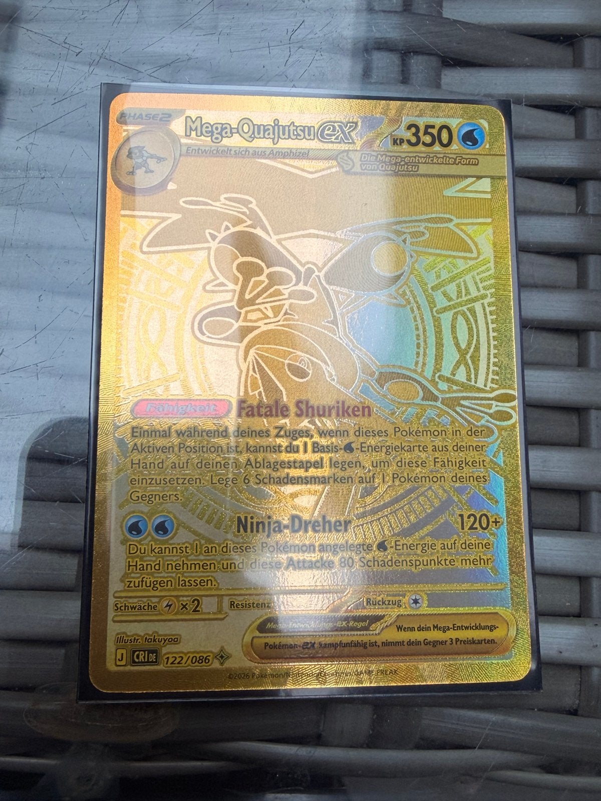 Pokémon Mega-Quajutsu EX 122/086 Gouden Kaart, Ophalen of Verzenden, Zo goed als nieuw, Losse kaart, Foil