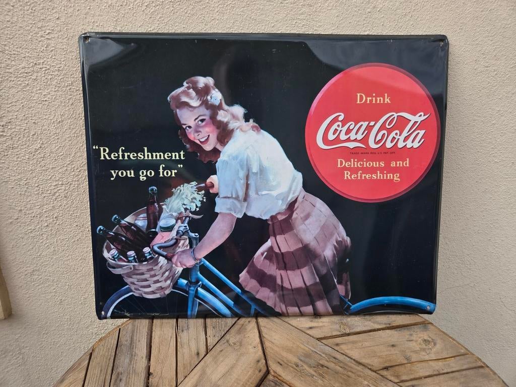 Groot Coca-Cola metalen reclamebord, Verzamelen, Ophalen of Verzenden, Gebruikt, Reclamebord