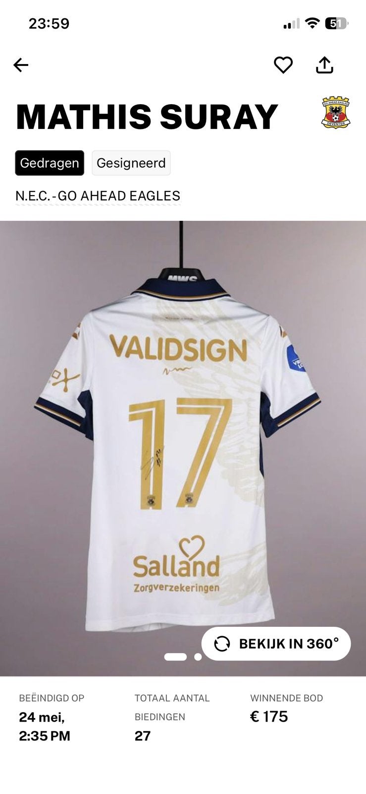 Gezocht Go Ahead Eagles Matchworn shirts van Matchwornshirt, Ophalen of Verzenden, Zo goed als nieuw, Overige binnenlandse clubs
