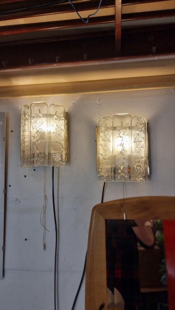 Vintage wandlampen ijsglas Doria Leuchten, Gebruikt, ,, Ophalen of Verzenden, ,