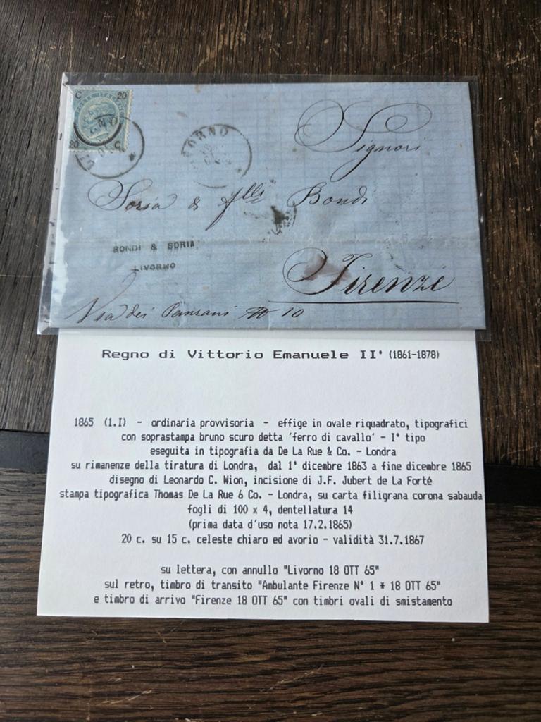 Brief uit Italië uit 1865 met certificaat, Postzegels en Munten, Ophalen of Verzenden