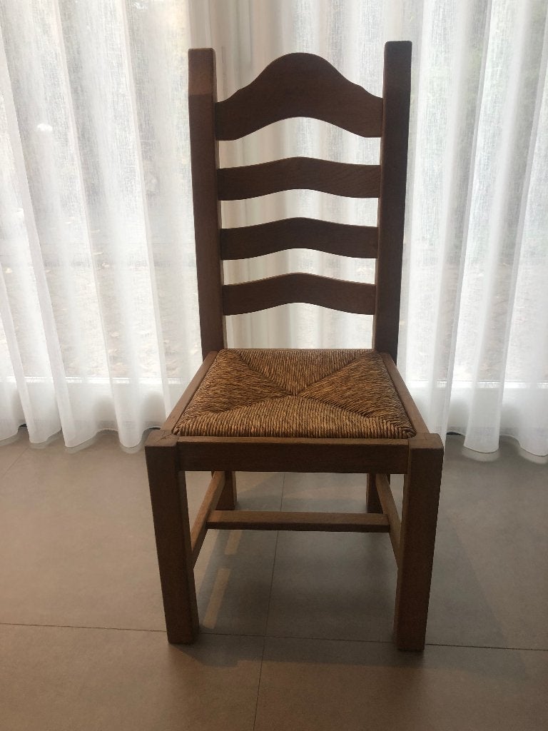 Eetkamerstoelen, massief eiken met rieten zitting (6 stuks), Ophalen