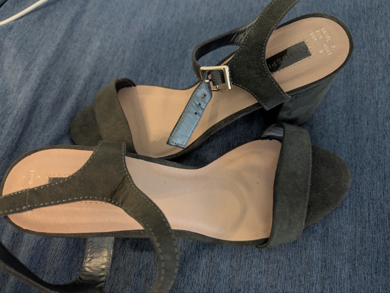 Donkergroene sandalen met blokhak - Maat 40/41, Atmosphere, Zo goed als nieuw, Groen, Sandalen of Muiltjes