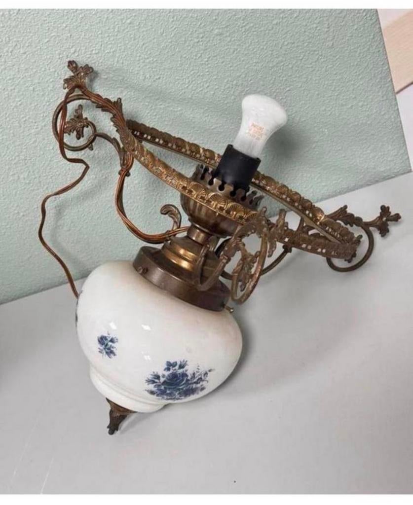 antieke vintage lamp kroonluchter plafondlamp porselein 1950, Antiek en Kunst, Antiek | Lampen, Ophalen of Verzenden