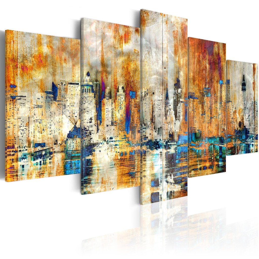 856 Abstract Skyline 5 Luik Canvas Schilderij 200x100 Nieuw, Ophalen of Verzenden