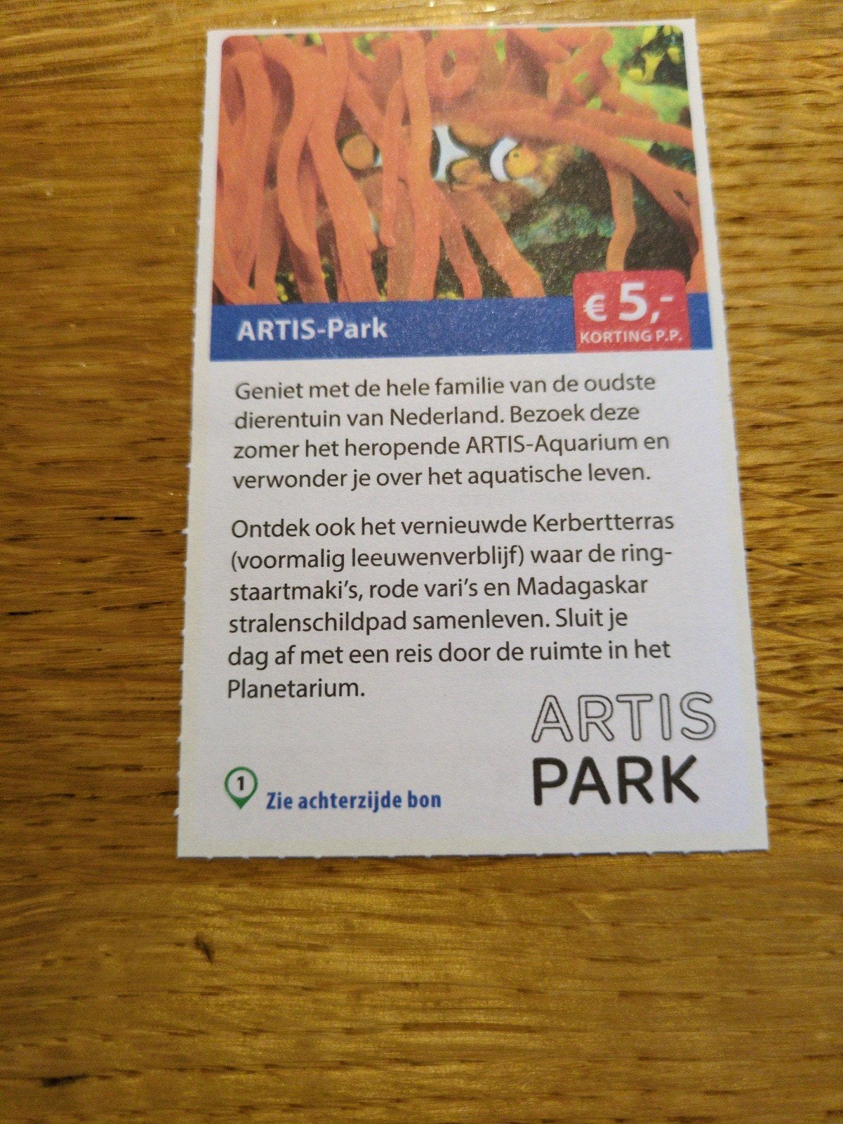 Kortingsbon voor Artis, 5 euro p.p., Tickets en Kaartjes, Drie personen of meer, Kortingskaart