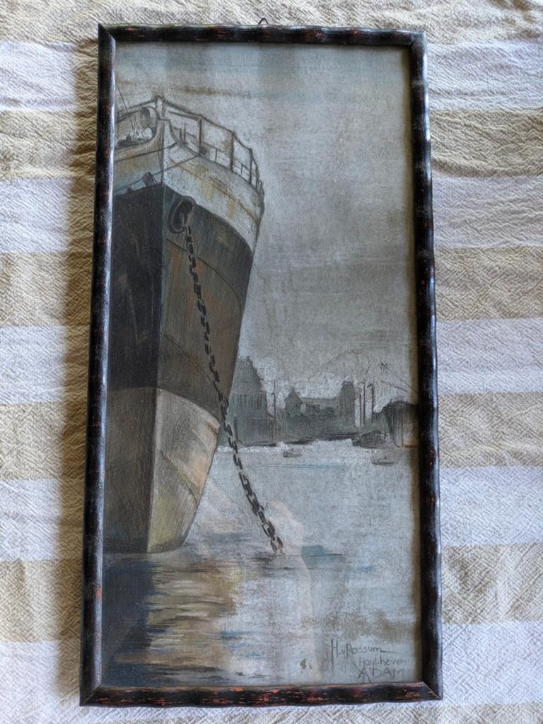 Oude tekening, oud schilderij Houthaven Amsterdam, Ophalen of Verzenden