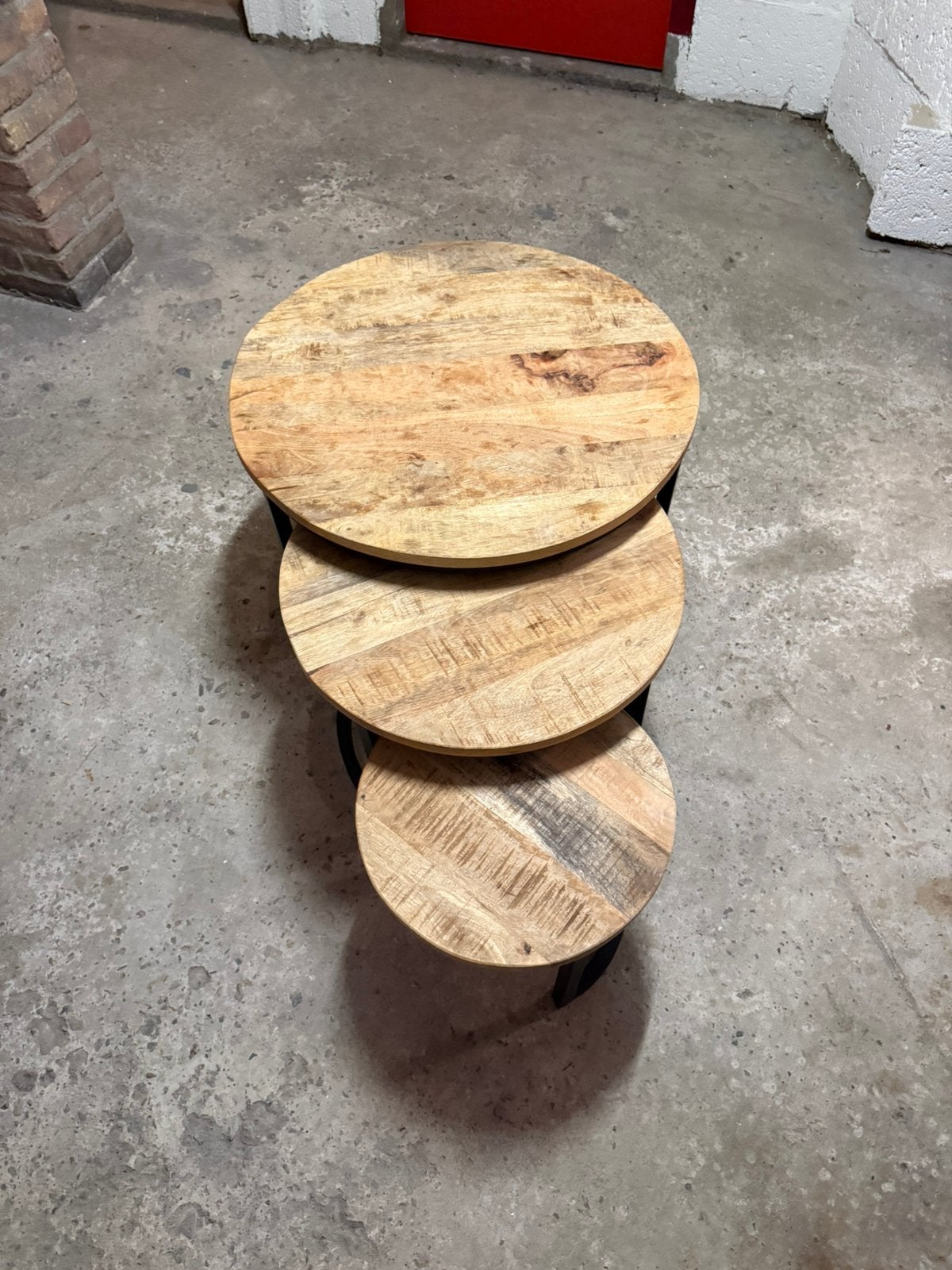 Set van 3 salontafels mangohout, Huis en Inrichting, Tafels | Salontafels, Ophalen, Zo goed als nieuw, Rond, 50 tot 100 cm