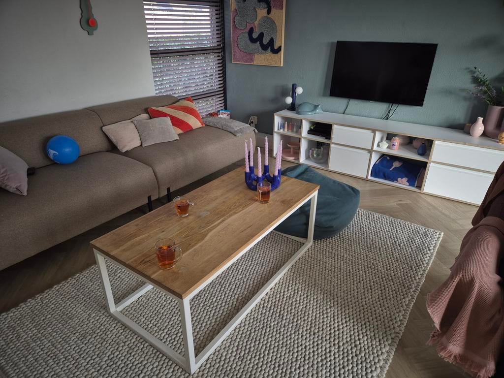 Salontafel eiken / staal 120 60 cm, Ophalen